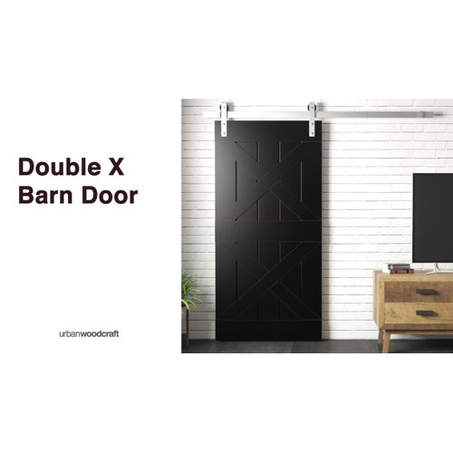 Urban Woodcraft Paneled Wood Double X Barn Door with Installation